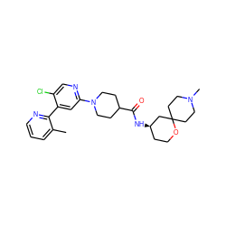 Cc1cccnc1-c1cc(N2CCC(C(=O)N[C@@H]3CCOC4(CCN(C)CC4)C3)CC2)ncc1Cl ZINC000142125245