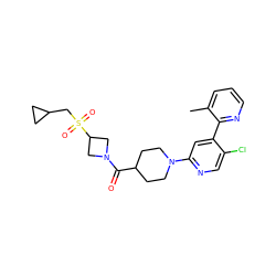 Cc1cccnc1-c1cc(N2CCC(C(=O)N3CC(S(=O)(=O)CC4CC4)C3)CC2)ncc1Cl ZINC000142320760