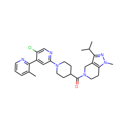 Cc1cccnc1-c1cc(N2CCC(C(=O)N3CCc4c(c(C(C)C)nn4C)C3)CC2)ncc1Cl ZINC000166317739