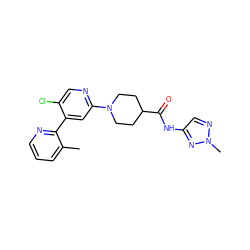 Cc1cccnc1-c1cc(N2CCC(C(=O)Nc3cnn(C)n3)CC2)ncc1Cl ZINC000146843912