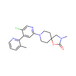 Cc1cccnc1-c1cc(N2CCC3(CC2)CN(C)C(=O)O3)ncc1Cl ZINC000141963484