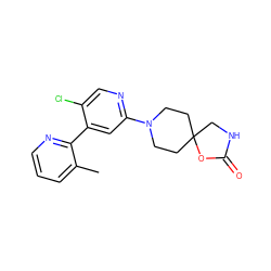 Cc1cccnc1-c1cc(N2CCC3(CC2)CNC(=O)O3)ncc1Cl ZINC000142282044