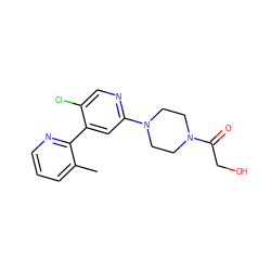 Cc1cccnc1-c1cc(N2CCN(C(=O)CO)CC2)ncc1Cl ZINC000142785404