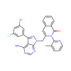 Cc1cccnc1-n1c(Cn2nc(-c3cc(O)cc(F)c3)c3c(N)ncnc32)cc2ccccc2c1=O ZINC000088346141