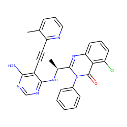 Cc1cccnc1C#Cc1c(N)ncnc1N[C@@H](C)c1nc2cccc(Cl)c2c(=O)n1-c1ccccc1 ZINC000219098593