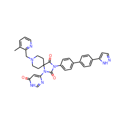 Cc1cccnc1CN1CCC2(CC1)C(=O)N(c1ccc(-c3ccc(-c4ccn[nH]4)cc3)cc1)C(=O)N2c1cc(=O)[nH]cn1 ZINC000084670082