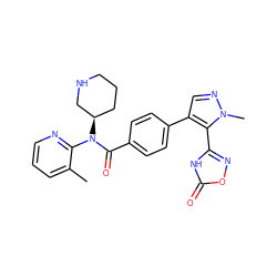 Cc1cccnc1N(C(=O)c1ccc(-c2cnn(C)c2-c2noc(=O)[nH]2)cc1)[C@@H]1CCCNC1 ZINC001772581150