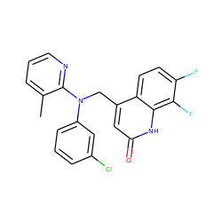 Cc1cccnc1N(Cc1cc(=O)[nH]c2c(F)c(F)ccc12)c1cccc(Cl)c1 ZINC000082155617