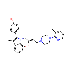 Cc1cccnc1N1CCN(CC[C@@H]2Cn3c(-c4ccc(O)cc4)c(C)c4cccc(c43)O2)CC1 ZINC000026400250