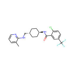 Cc1cccnc1NC[C@H]1CC[C@H](NC(=O)c2cc(C(F)(F)F)ccc2Cl)CC1 ZINC000261175832