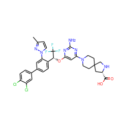Cc1ccn(-c2cc(-c3ccc(Cl)c(Cl)c3)ccc2[C@@H](Oc2cc(N3CCC4(CC3)CN[C@H](C(=O)O)C4)nc(N)n2)C(F)(F)F)n1 ZINC001772633060