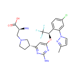 Cc1ccn(-c2cc(Cl)ccc2[C@@H](Oc2cc([C@@H]3CCN(C[C@H](N)C(=O)O)C3)nc(N)n2)C(F)(F)F)n1 ZINC000653799644