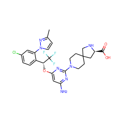 Cc1ccn(-c2cc(Cl)ccc2[C@@H](Oc2cc(N)nc(N3CCC4(CC3)CN[C@@H](C(=O)O)C4)n2)C(F)(F)F)n1 ZINC000653795737