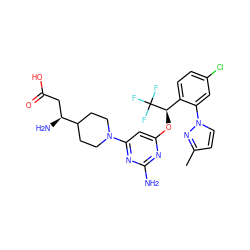 Cc1ccn(-c2cc(Cl)ccc2[C@@H](Oc2cc(N3CCC([C@@H](N)CC(=O)O)CC3)nc(N)n2)C(F)(F)F)n1 ZINC000653793880