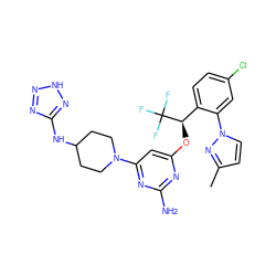 Cc1ccn(-c2cc(Cl)ccc2[C@@H](Oc2cc(N3CCC(Nc4nn[nH]n4)CC3)nc(N)n2)C(F)(F)F)n1 ZINC000653799712