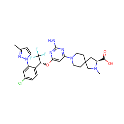 Cc1ccn(-c2cc(Cl)ccc2[C@@H](Oc2cc(N3CCC4(CC3)C[C@@H](C(=O)O)N(C)C4)nc(N)n2)C(F)(F)F)n1 ZINC000653799641