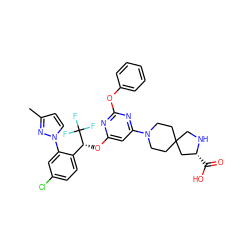 Cc1ccn(-c2cc(Cl)ccc2[C@@H](Oc2cc(N3CCC4(CC3)CN[C@H](C(=O)O)C4)nc(Oc3ccccc3)n2)C(F)(F)F)n1 ZINC000653790499