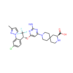 Cc1ccn(-c2cc(Cl)ccc2[C@@H](Oc2cc(N3CCC4(CCN[C@H](C(=O)O)C4)CC3)nc(N)n2)C(F)(F)F)n1 ZINC000653793993