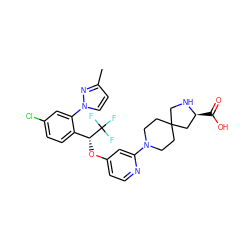 Cc1ccn(-c2cc(Cl)ccc2[C@@H](Oc2ccnc(N3CCC4(CC3)CN[C@@H](C(=O)O)C4)c2)C(F)(F)F)n1 ZINC000653790394