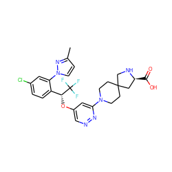 Cc1ccn(-c2cc(Cl)ccc2[C@@H](Oc2cnnc(N3CCC4(CC3)CN[C@@H](C(=O)O)C4)c2)C(F)(F)F)n1 ZINC000653795839