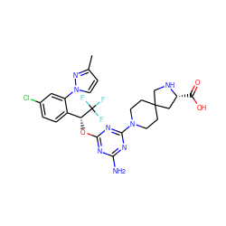 Cc1ccn(-c2cc(Cl)ccc2[C@@H](Oc2nc(N)nc(N3CCC4(CC3)CN[C@H](C(=O)O)C4)n2)C(F)(F)F)n1 ZINC000653790483