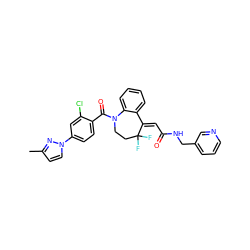 Cc1ccn(-c2ccc(C(=O)N3CCC(F)(F)/C(=C\C(=O)NCc4cccnc4)c4ccccc43)c(Cl)c2)n1 ZINC000049877583