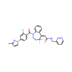 Cc1ccn(-c2ccc(C(=O)N3CCC(F)(F)/C(=C\C(=O)NCc4cccnn4)c4ccccc43)c(Cl)c2)n1 ZINC000044430441