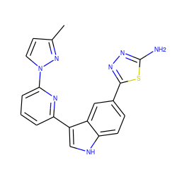 Cc1ccn(-c2cccc(-c3c[nH]c4ccc(-c5nnc(N)s5)cc34)n2)n1 ZINC000145417298