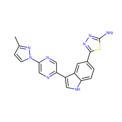 Cc1ccn(-c2cnc(-c3c[nH]c4ccc(-c5nnc(N)s5)cc34)cn2)n1 ZINC000145406522