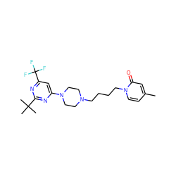 Cc1ccn(CCCCN2CCN(c3cc(C(F)(F)F)nc(C(C)(C)C)n3)CC2)c(=O)c1 ZINC000034790974