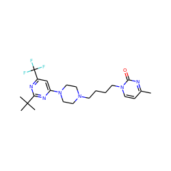 Cc1ccn(CCCCN2CCN(c3cc(C(F)(F)F)nc(C(C)(C)C)n3)CC2)c(=O)n1 ZINC000028569176