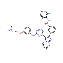 Cc1ccn2c(-c3ccnc(Nc4cccc(OCCN(C)C)c4)n3)c(-c3cccc(C(=O)Nc4c(F)cccc4F)c3)nc2c1 ZINC000113541211