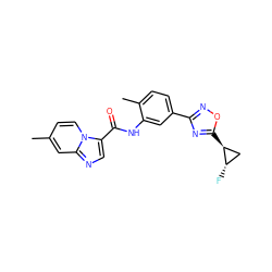 Cc1ccn2c(C(=O)Nc3cc(-c4noc([C@H]5C[C@@H]5F)n4)ccc3C)cnc2c1 ZINC000206115580