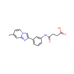 Cc1ccn2cc(-c3cccc(NC(=O)CCC(=O)O)c3)nc2c1 ZINC000000502336