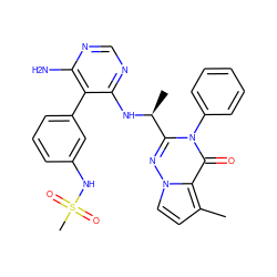 Cc1ccn2nc([C@H](C)Nc3ncnc(N)c3-c3cccc(NS(C)(=O)=O)c3)n(-c3ccccc3)c(=O)c12 ZINC000224358496