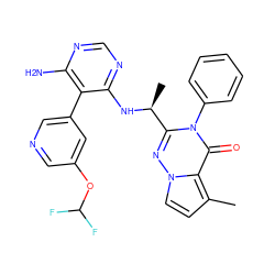 Cc1ccn2nc([C@H](C)Nc3ncnc(N)c3-c3cncc(OC(F)F)c3)n(-c3ccccc3)c(=O)c12 ZINC001772652005