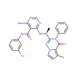 Cc1ccn2nc([C@H](C)Nc3ncnc(N)c3C(=O)Nc3cccc(O)c3)n(-c3ccccc3)c(=O)c12 ZINC000209002691