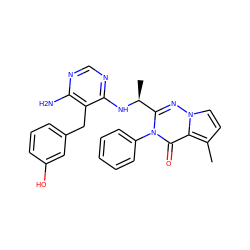 Cc1ccn2nc([C@H](C)Nc3ncnc(N)c3Cc3cccc(O)c3)n(-c3ccccc3)c(=O)c12 ZINC000208977600