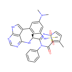 Cc1ccn2nc([C@H](C)Nc3ncnc4[nH]cc(-c5cc(NS(C)(=O)=O)cc(N(C)C)c5)c34)n(-c3ccccc3)c(=O)c12 ZINC000208966175