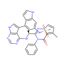 Cc1ccn2nc([C@H](C)Nc3ncnc4[nH]cc(-c5cc(NS(C)(=O)=O)cc6[nH]ccc56)c34)n(-c3ccccc3)c(=O)c12 ZINC000224350607