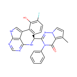 Cc1ccn2nc([C@H](C)Nc3ncnc4[nH]cc(-c5cccc(F)c5O)c34)n(-c3ccccc3)c(=O)c12 ZINC000209024471