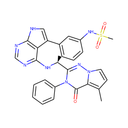 Cc1ccn2nc([C@H](C)Nc3ncnc4[nH]cc(-c5cccc(NS(C)(=O)=O)c5)c34)n(-c3ccccc3)c(=O)c12 ZINC000208977792