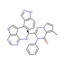 Cc1ccn2nc([C@H](C)Nc3ncnc4[nH]cc(-c5cccc6[nH]ncc56)c34)n(-c3ccccc3)c(=O)c12 ZINC000209017555