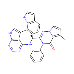 Cc1ccn2nc([C@H](C)Nc3ncnc4[nH]cc(-c5cccc6cc[nH]c56)c34)n(-c3ccccc3)c(=O)c12 ZINC000208972133