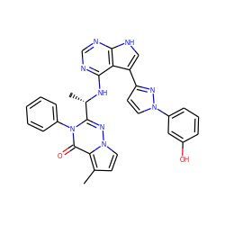 Cc1ccn2nc([C@H](C)Nc3ncnc4[nH]cc(-c5ccn(-c6cccc(O)c6)n5)c34)n(-c3ccccc3)c(=O)c12 ZINC001772606084