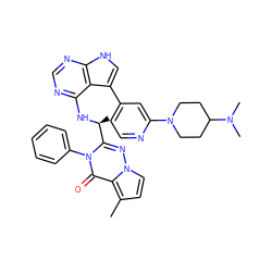 Cc1ccn2nc([C@H](C)Nc3ncnc4[nH]cc(-c5ccnc(N6CCC(N(C)C)CC6)c5)c34)n(-c3ccccc3)c(=O)c12 ZINC001772618855