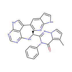 Cc1ccn2nc([C@H](C)Nc3ncnc4[nH]cc(-c5cnc6[nH]ccc6c5)c34)n(-c3ccccc3)c(=O)c12 ZINC000210872604