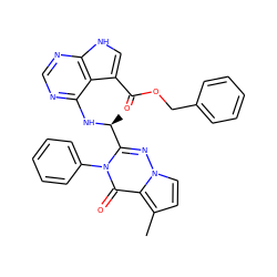 Cc1ccn2nc([C@H](C)Nc3ncnc4[nH]cc(C(=O)OCc5ccccc5)c34)n(-c3ccccc3)c(=O)c12 ZINC000208995337