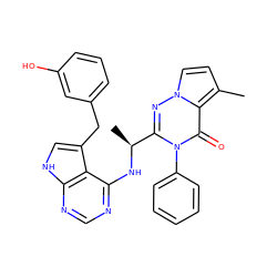 Cc1ccn2nc([C@H](C)Nc3ncnc4[nH]cc(Cc5cccc(O)c5)c34)n(-c3ccccc3)c(=O)c12 ZINC000209024675