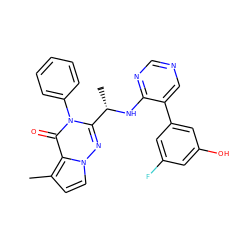 Cc1ccn2nc([C@H](C)Nc3ncncc3-c3cc(O)cc(F)c3)n(-c3ccccc3)c(=O)c12 ZINC000209002741